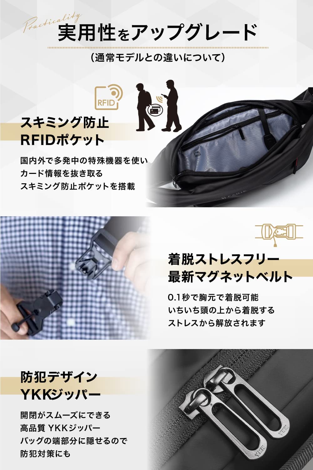 FARIE セイファス®︎ 機能強化モデル ヨーロッパデザイン×防犯性を追求 セキュリティ ボディバッグ SAFASS