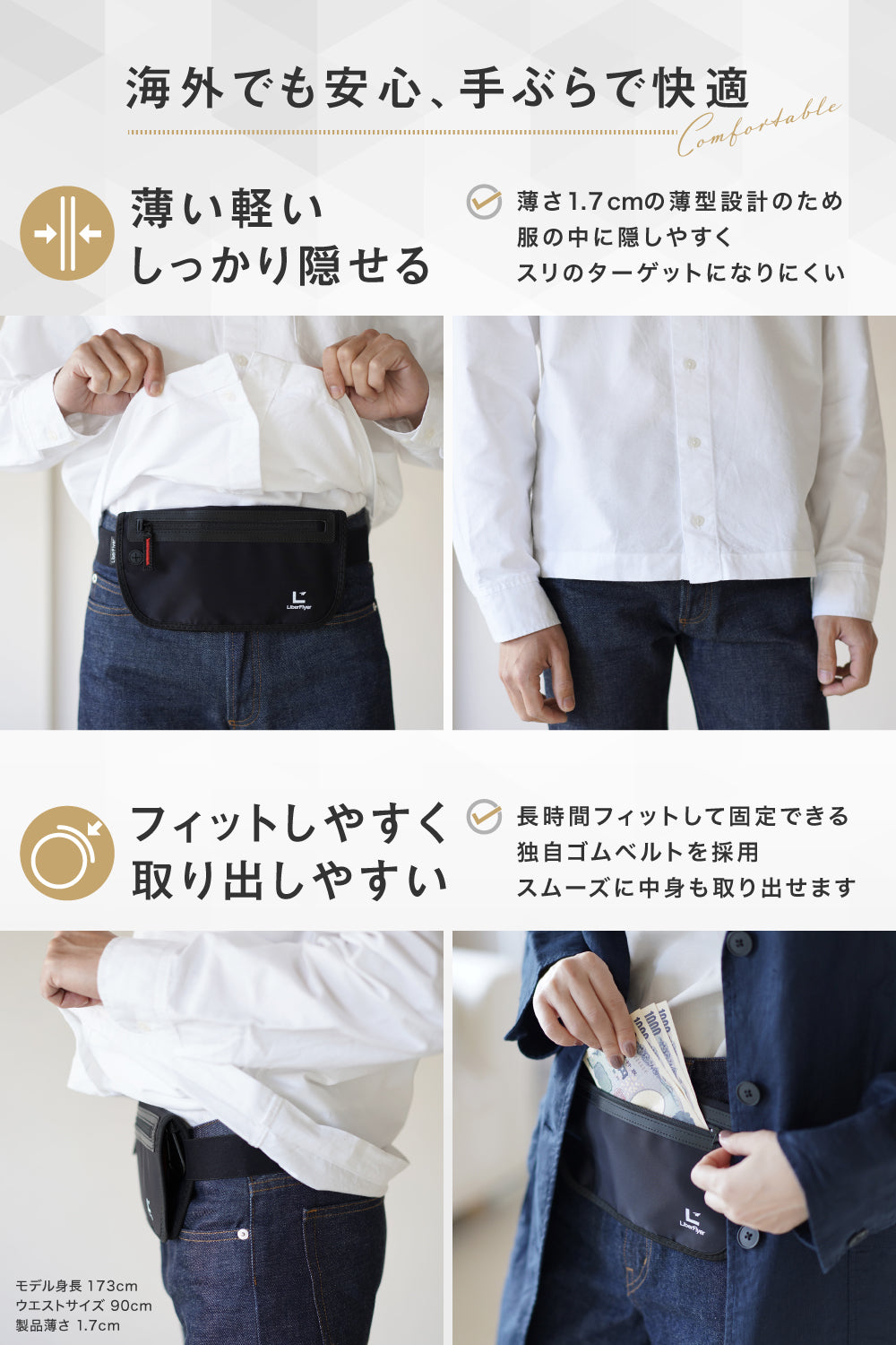 セキュリポ®︎ スマート防犯×次世代のセキュリティポーチ Lサイズ 大きめ スキミング防止 薄型 軽量 撥水 ウエストポーチ SECURIPO Large