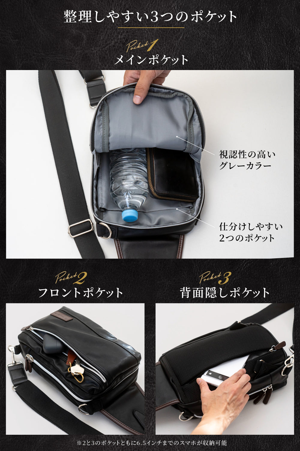 3NOVA（スリノバ）"3WAY仕様×PUレザー" ボディバッグ メンズ 斜め掛けバッグ FARIE