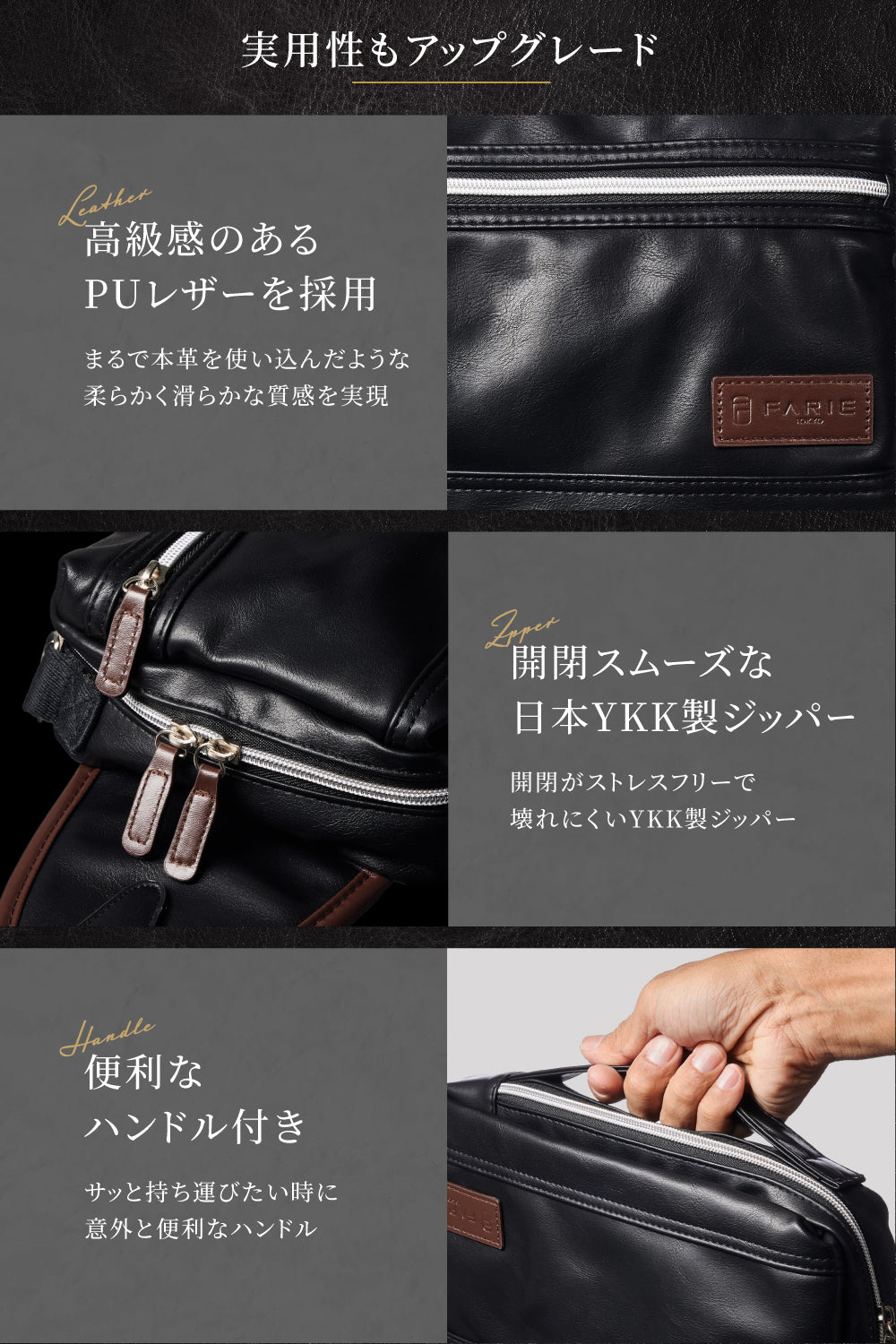 3NOVA（スリノバ）"3WAY仕様×PUレザー" ボディバッグ メンズ 斜め掛けバッグ FARIE