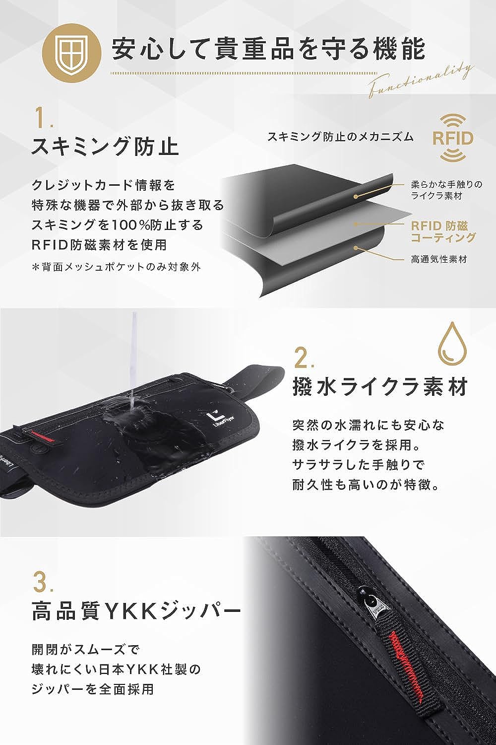 セキュリポ®︎ スマート防犯×次世代のセキュリティポーチ スキミング防止 薄型 軽量 撥水 ウエストポーチ Mサイズ SECURIPO