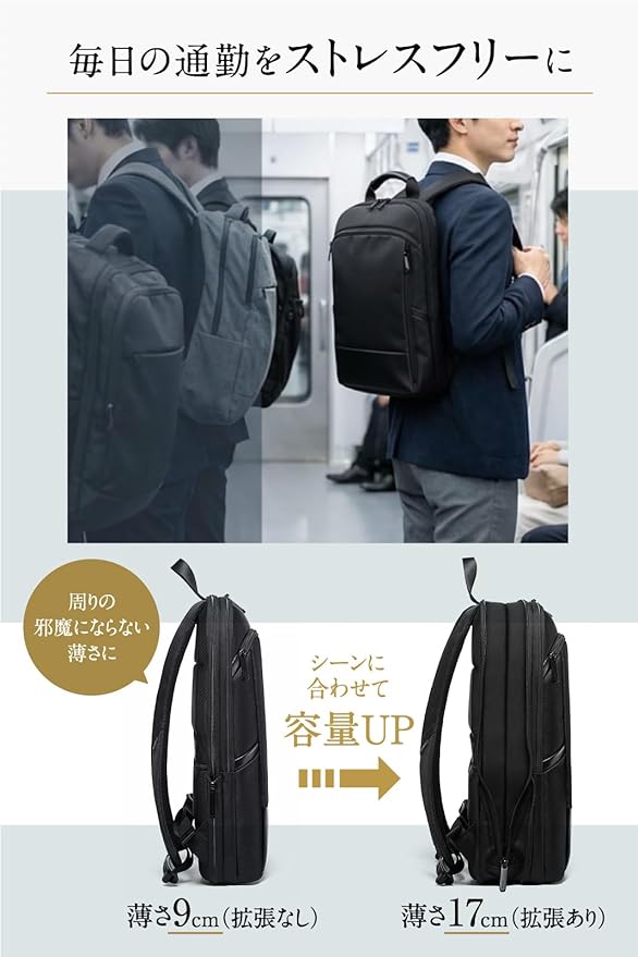 ムーヴィア（MOVIA）【スリムと大容量を１つに】容量2倍拡張可 リュック メンズ レディース 小さめ 防水 通勤 通学 ビジネスリュック
