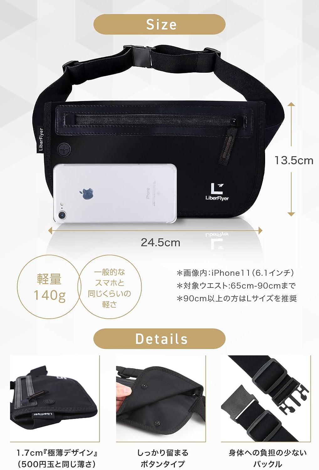 セキュリポ®︎ スマート防犯×次世代のセキュリティポーチ スキミング防止 薄型 軽量 撥水 ウエストポーチ Mサイズ SECURIPO