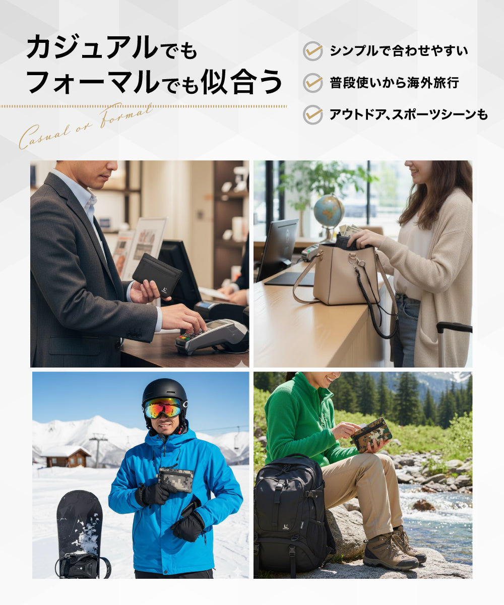 MINISAFE®︎ ミニセフ ミニマム防犯デザイン×スキミング防止 ミニ 財布 トラベルウォレット メンズ レディース 薄型 海外旅行 防犯 撥水 キーチェーン付き（新素材モデル）