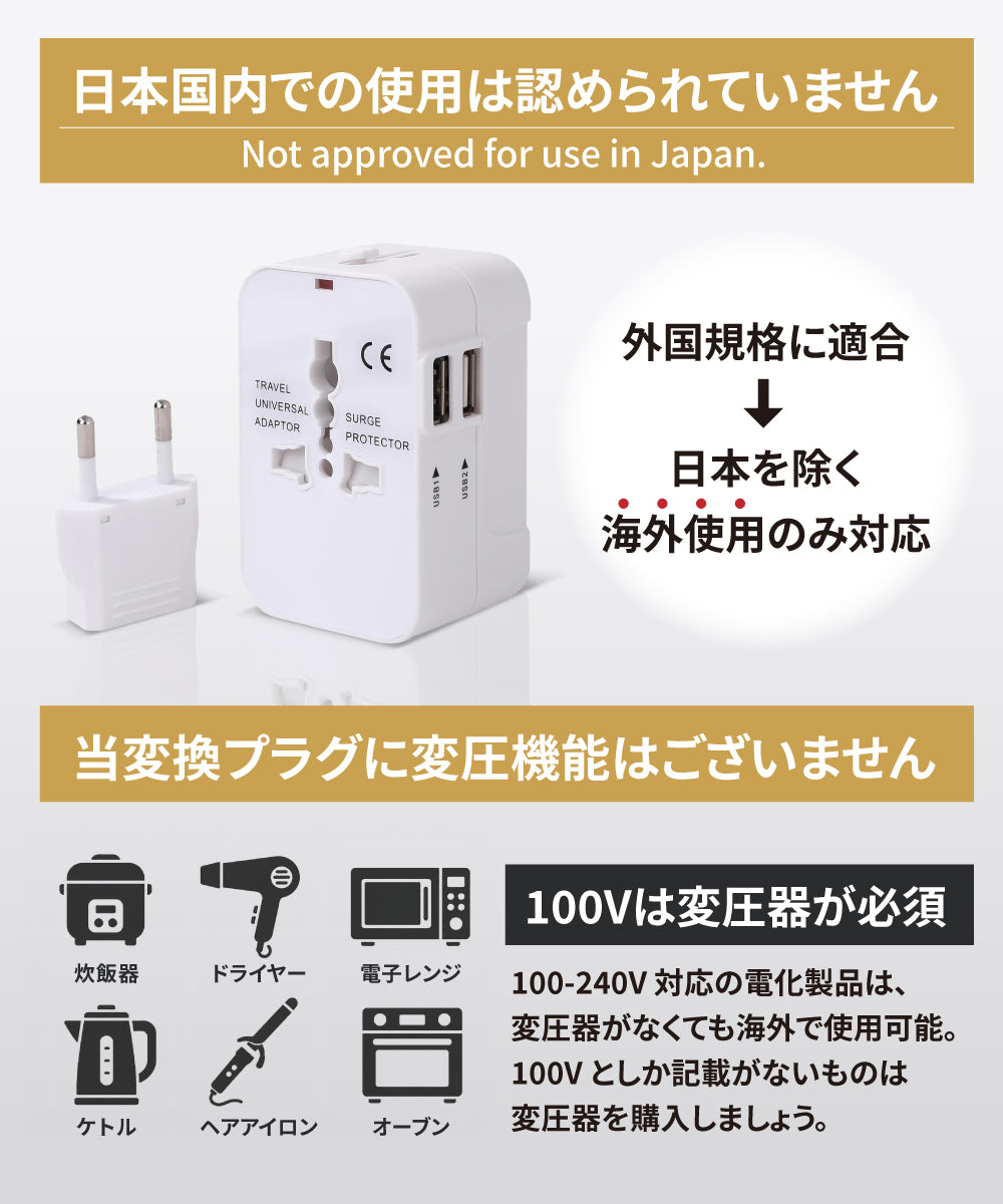 セカプラ®︎ SEKAPLU 全世界対応 海外 変換プラグ コンパクト ダブル USBポートタイプ＋タイプC延長プラグ付き